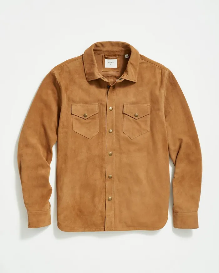 Jackets and Outerwear Men Billy Reid Savoy Suede Workshirt Camel