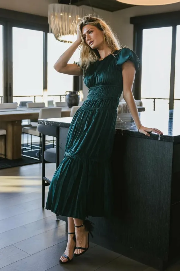 Julianne Pleated Dress In Teal Teal Women Bohme Dresses