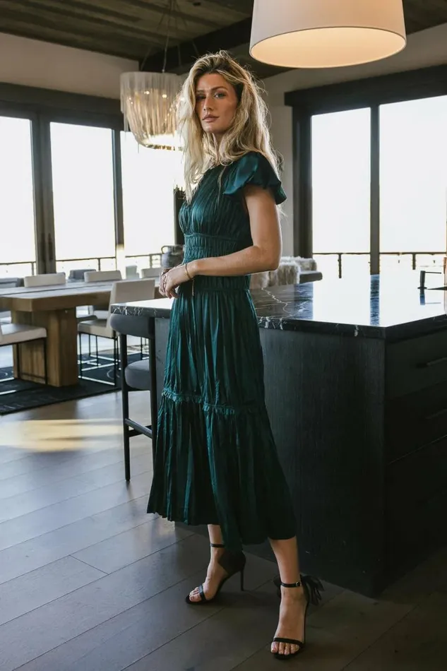 Julianne Pleated Dress In Teal Teal Women Bohme Dresses