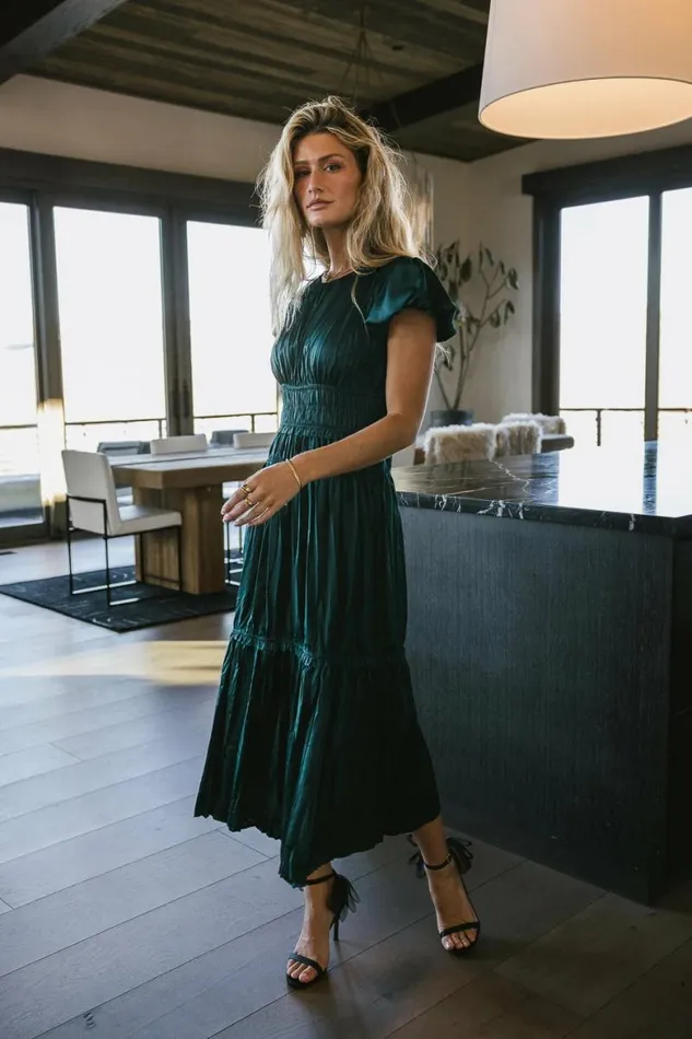 Julianne Pleated Dress In Teal Teal Women Bohme Dresses