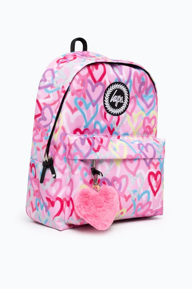 Just Hype Backpacks Hype Girls Pink Graffiti Hearts Iconic Backpack