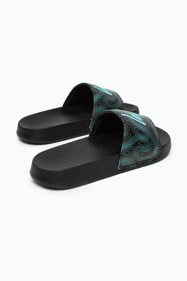Just Hype Footwear Hype Kids Unisex Black Topographic Mini Script Sliders