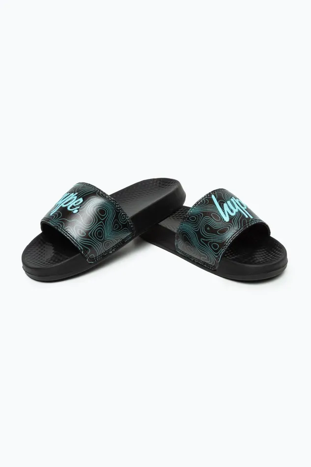 Just Hype Footwear Hype Kids Unisex Black Topographic Mini Script Sliders