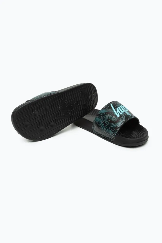 Just Hype Footwear Hype Kids Unisex Black Topographic Mini Script Sliders