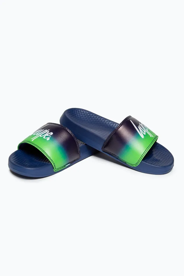 Just Hype Footwear Hype Kids Unisex Green Lime Fade Script Sliders