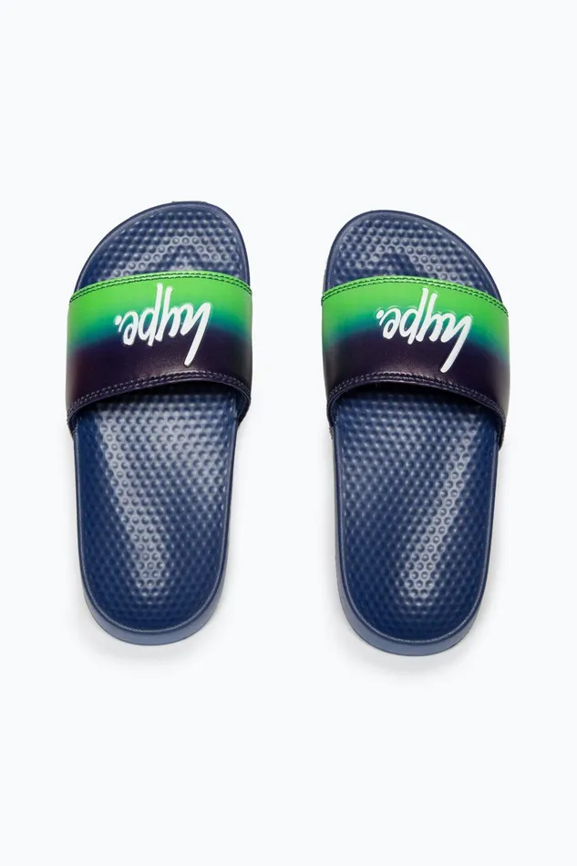 Just Hype Footwear Hype Kids Unisex Green Lime Fade Script Sliders