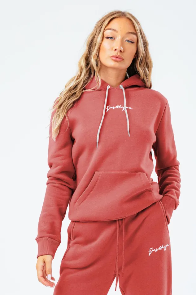 Just Hype Hoodies and Sweatshirts Hype Womens BurgundyCoral Scribble Hoodie