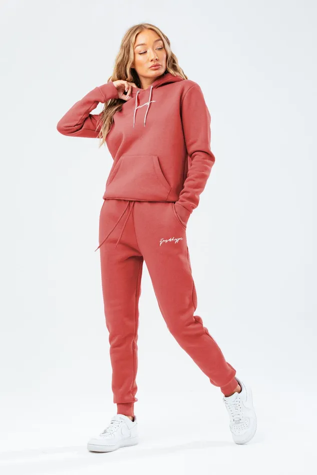 Just Hype Hoodies and Sweatshirts Hype Womens BurgundyCoral Scribble Hoodie