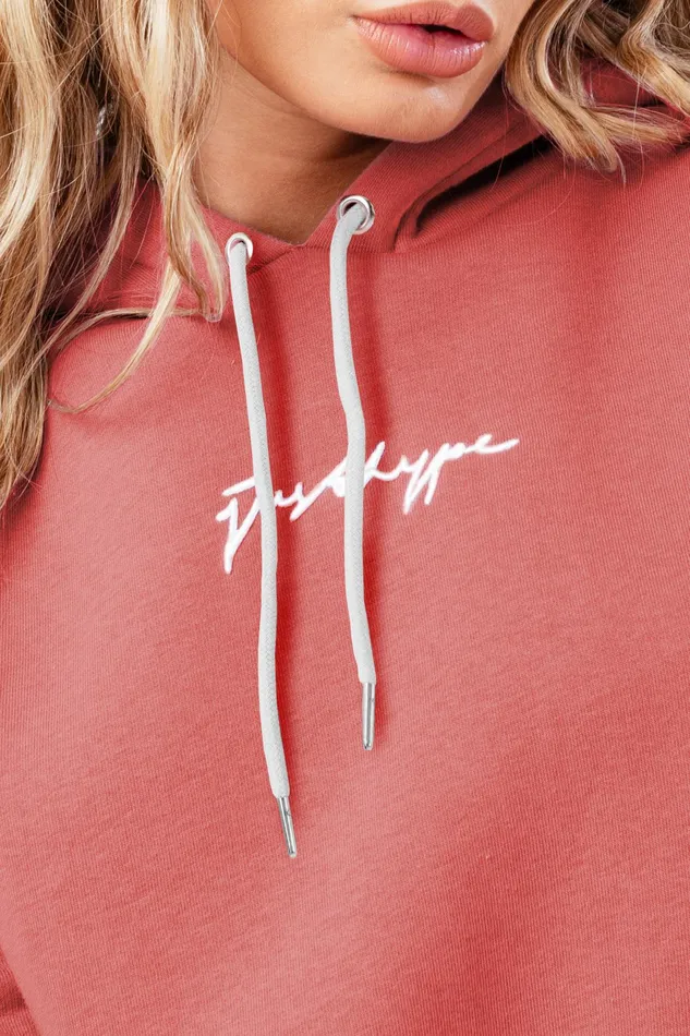 Just Hype Hoodies and Sweatshirts Hype Womens BurgundyCoral Scribble Hoodie