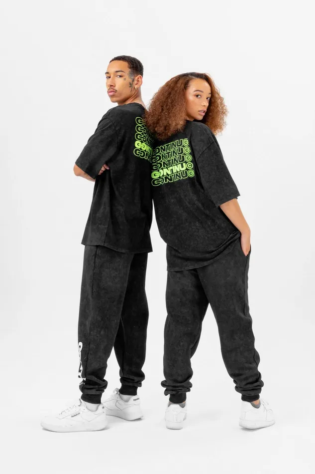 Just Hype TShirts Continu8 Black Oversized Back Print TShirt