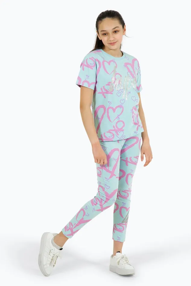 Just Hype TShirts Hype Girls Light Blue Heart Xoxo TShirt