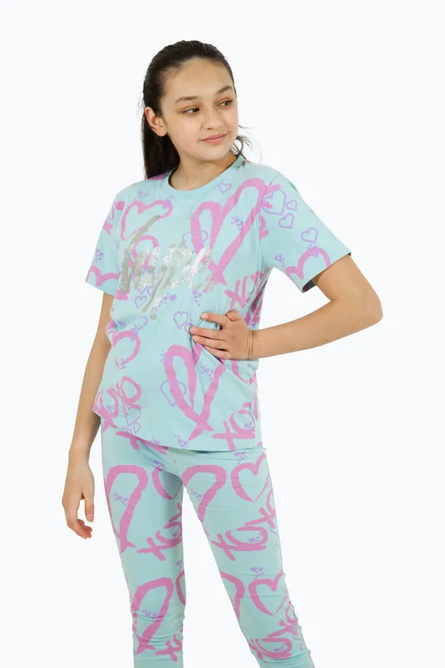 Just Hype TShirts Hype Girls Light Blue Heart Xoxo TShirt