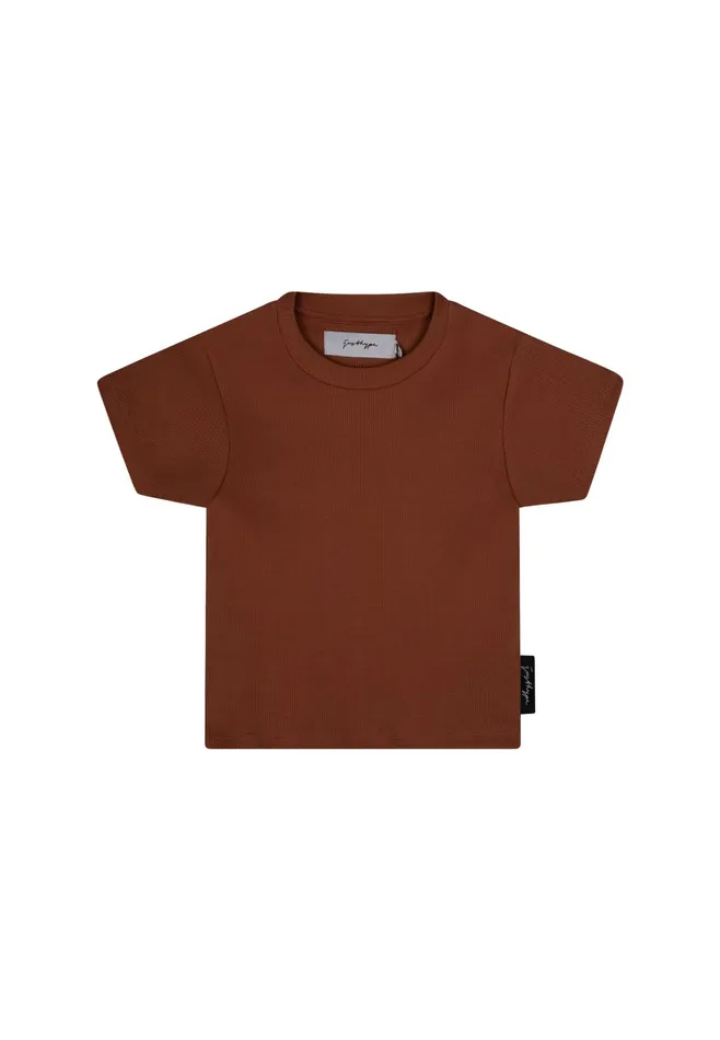 Just Hype Tops and TShirts Justhype Womens Chocolate Ribbed Cropped TShirt