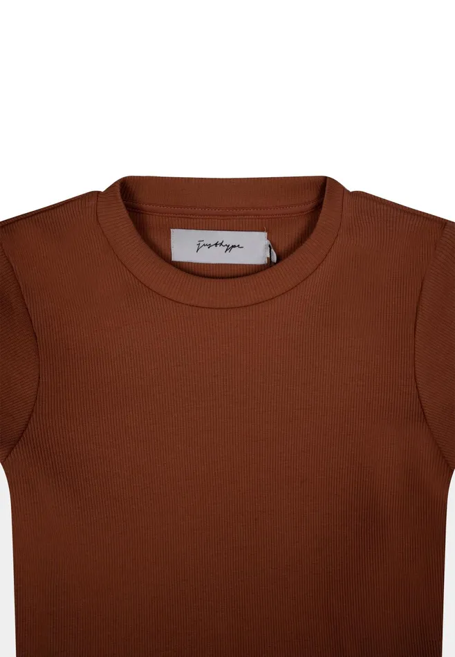 Just Hype Tops and TShirts Justhype Womens Chocolate Ribbed Cropped TShirt
