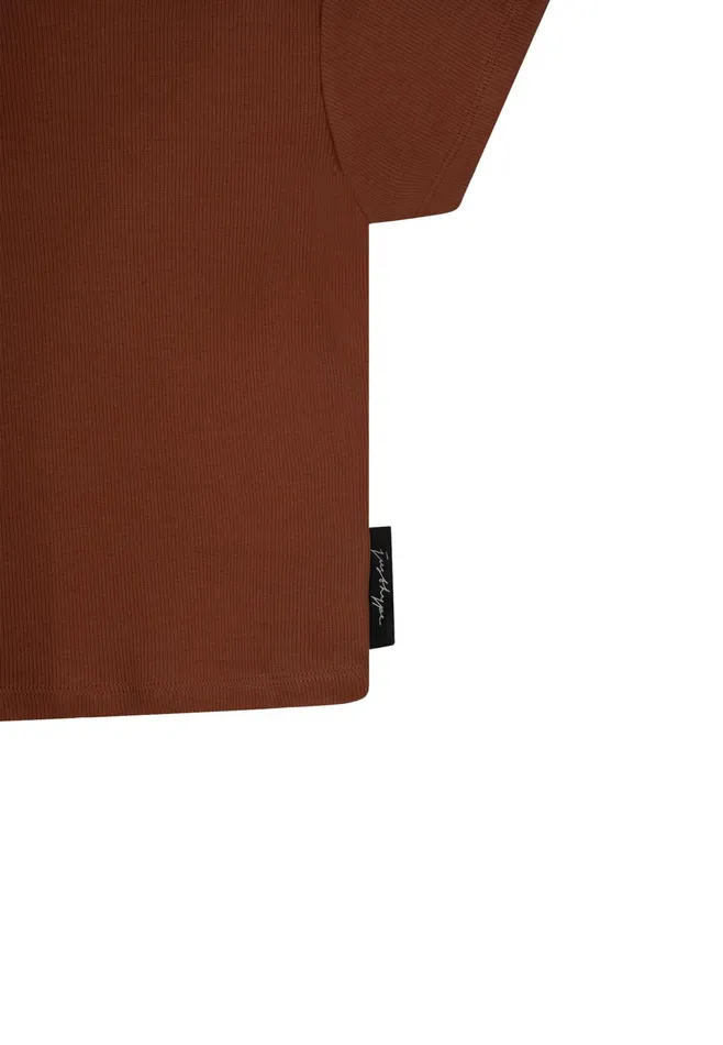 Just Hype Tops and TShirts Justhype Womens Chocolate Ribbed Cropped TShirt