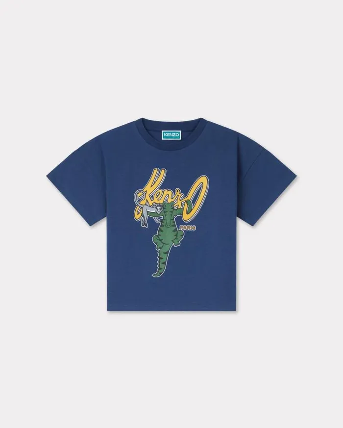 Kids 039Blue Jungle039 Cotton Tshirt Blue Black Kenzo Tshirts And Sweatshirts