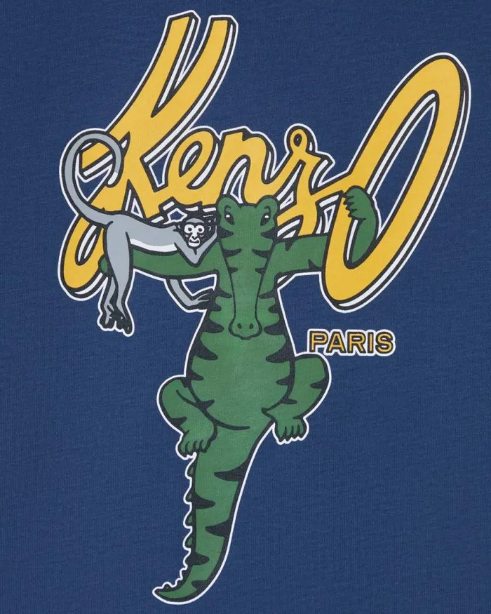 Kids 039Blue Jungle039 Cotton Tshirt Blue Black Kenzo Tshirts And Sweatshirts