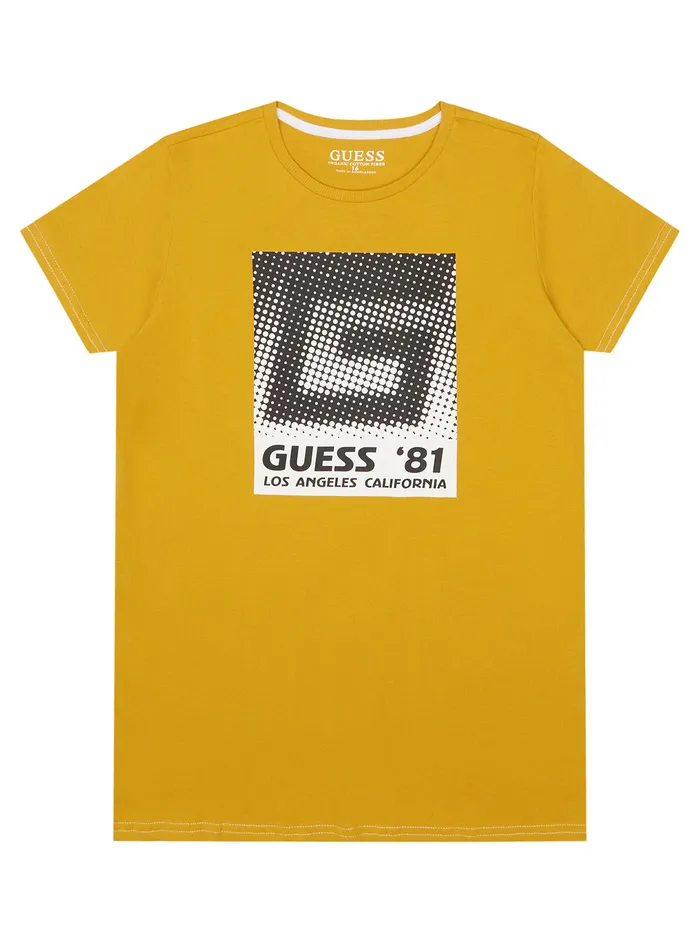 Kids Big Boy GUESS Dune Gold Graphic Logo Tshirt 716