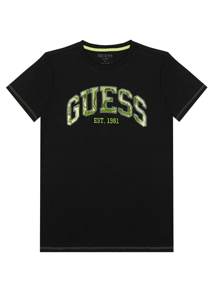 Kids Big Boy GUESS Eco Black Yellow Logo Tshirt 716