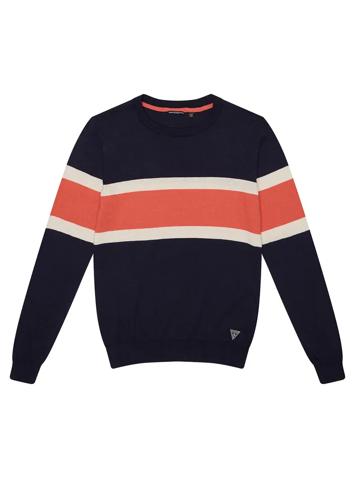 Kids Big Boy GUESS Eco Navy Blue Striped Knit Jumper 716