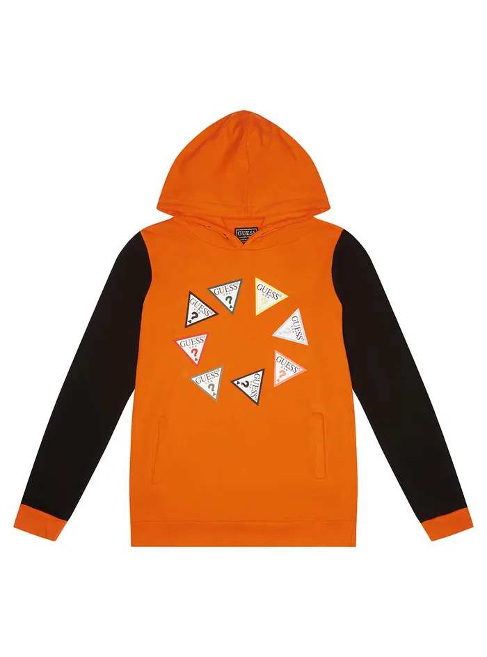 Kids Big Boy GUESS Orange Logo Hoodie Jumper 716