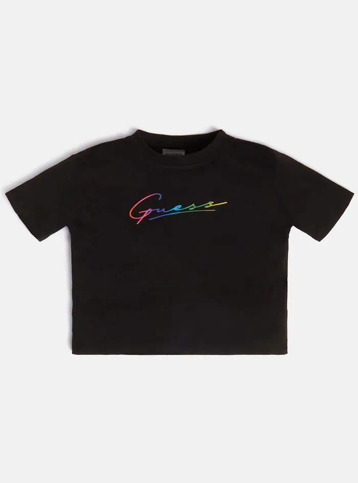 Kids Big Girl GUESS Black Metallic Midi Logo Tshirt 816