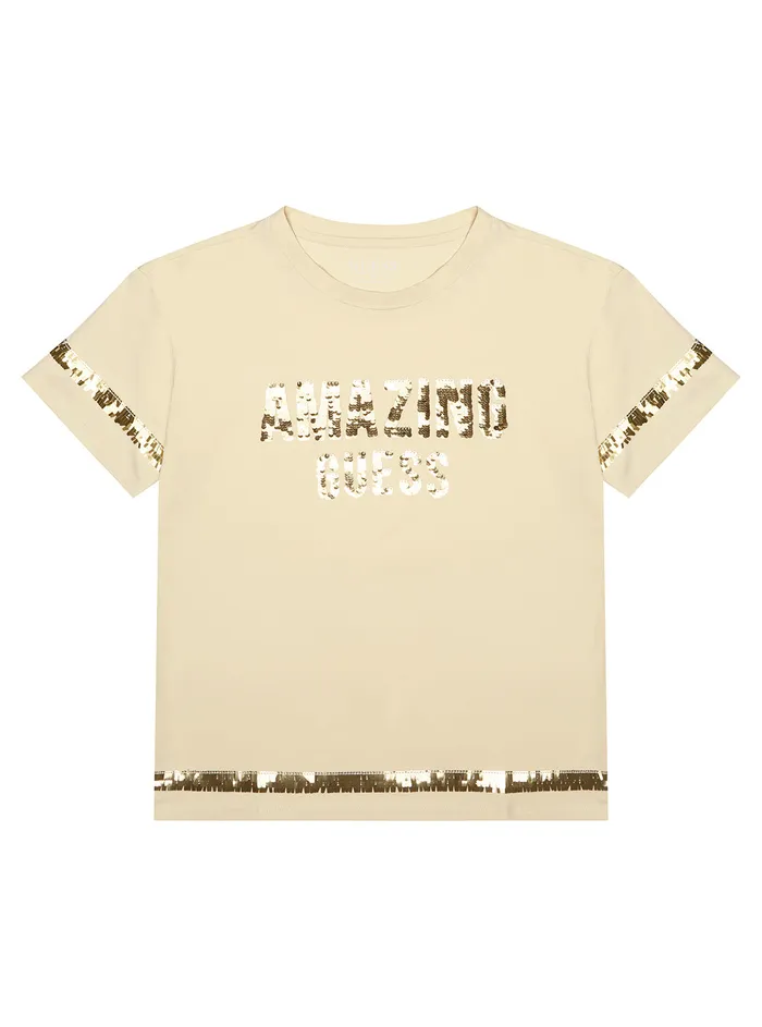 Kids Big Girl GUESS Sheep Wool Sequined Logo Tshirt 716