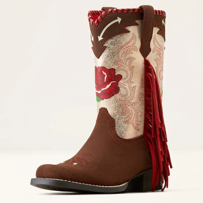 Kids Big Kids039 Footwear Ariat Futurity Fringe Rodeo Quincy Western Boot Chocolate Suederange Riding Ruby