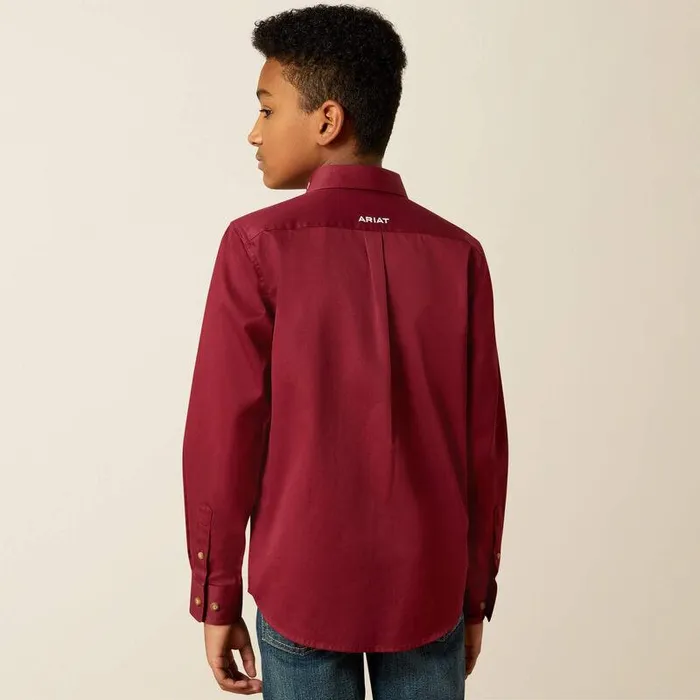 Kids Button Down Shirts Ariat Team Logo Twill Classic Fit Shirt Burgundyandwhite