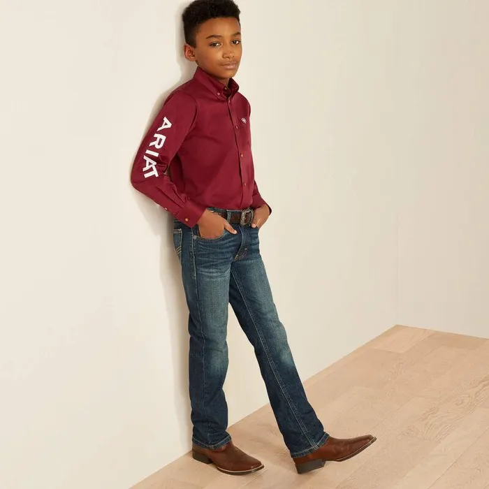 Kids Button Down Shirts Ariat Team Logo Twill Classic Fit Shirt Burgundyandwhite