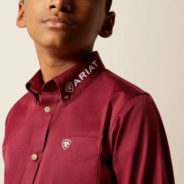 Kids Button Down Shirts Ariat Team Logo Twill Classic Fit Shirt Burgundyandwhite