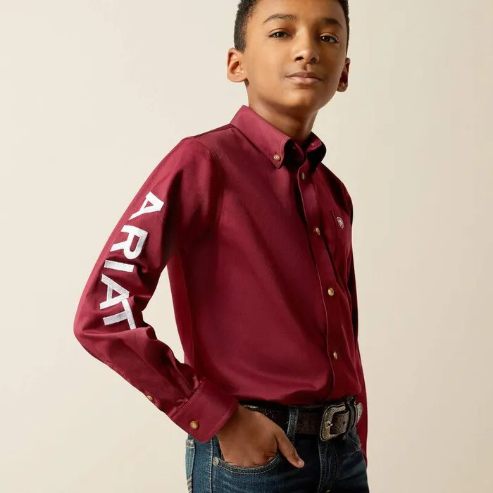 Kids Button Down Shirts Ariat Team Logo Twill Classic Fit Shirt Burgundyandwhite