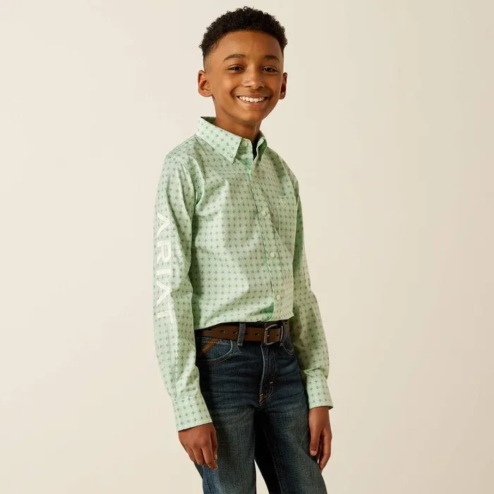 Kids Button Down Shirts Ariat Team Pierson Classic Fit Shirt Light Greenwhite