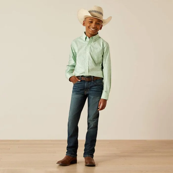 Kids Button Down Shirts Ariat Team Pierson Classic Fit Shirt Light Greenwhite Kids Button Down Shirts Ariat Team Pierson Classic Fit Shirt Light Greenwhite