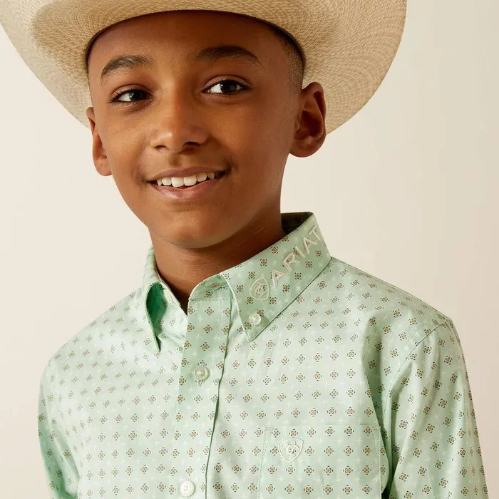 Kids Button Down Shirts Ariat Team Pierson Classic Fit Shirt Light Greenwhite Kids Button Down Shirts Ariat Team Pierson Classic Fit Shirt Light Greenwhite