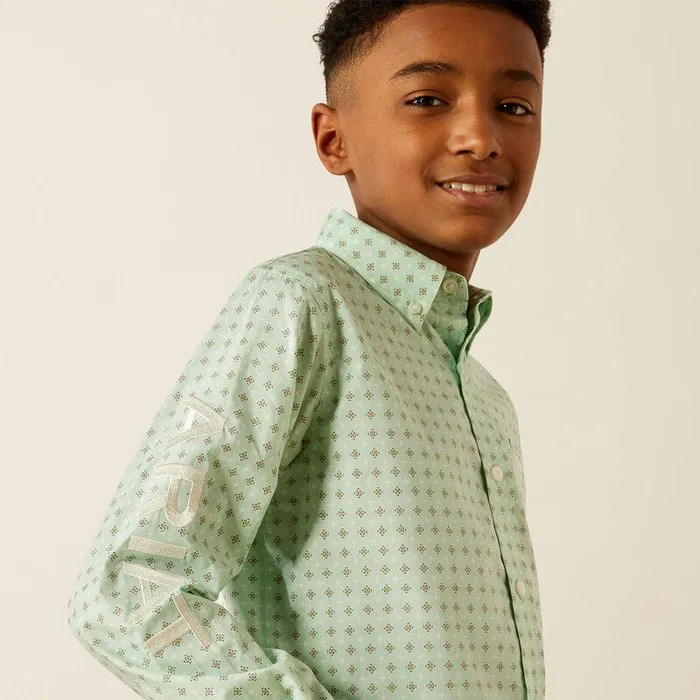 Kids Button Down Shirts Ariat Team Pierson Classic Fit Shirt Light Greenwhite Kids Button Down Shirts Ariat Team Pierson Classic Fit Shirt Light Greenwhite