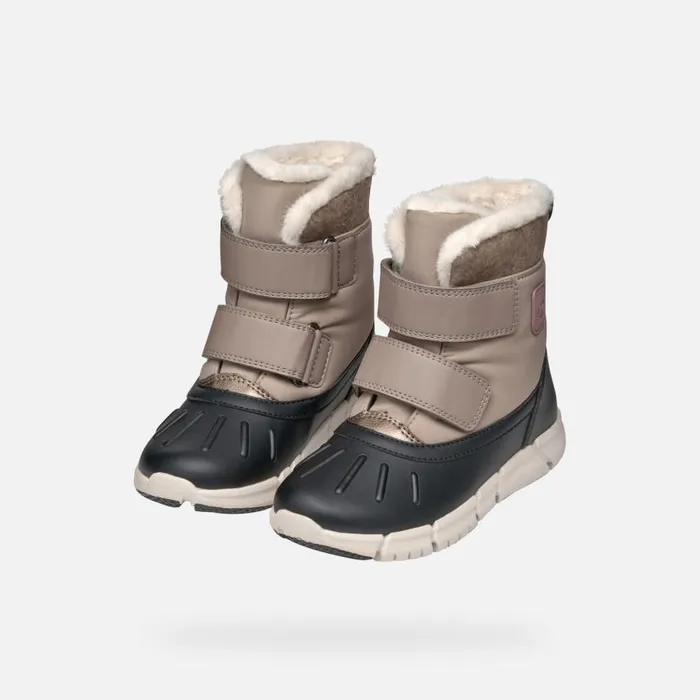 Kids Geox Ankle Boots FLEXYPER ABX GIRL Dark BeigeBlack Mid Calf Boots Dark Beigeblack