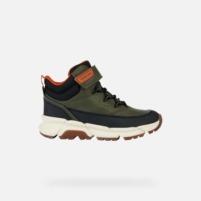 Kids Geox Boots FLEXYPER PLUS Waterproof Boots Khaki Junior Boy Geox Militaryorange