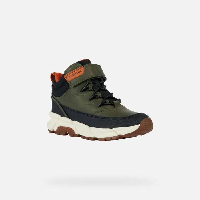 Kids Geox Boots FLEXYPER PLUS Waterproof Boots Khaki Junior Boy Geox Militaryorange