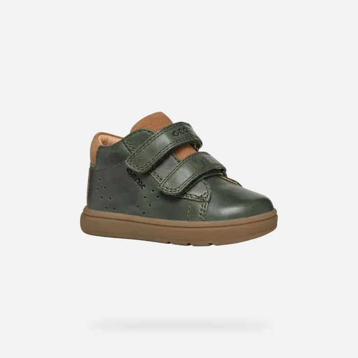 Kids Geox First Steps BIGLIA BABY Dark Green Sneakers With Straps Dark Green