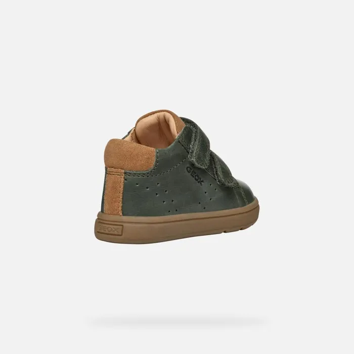 Kids Geox First Steps BIGLIA BABY Dark Green Sneakers With Straps Dark Green