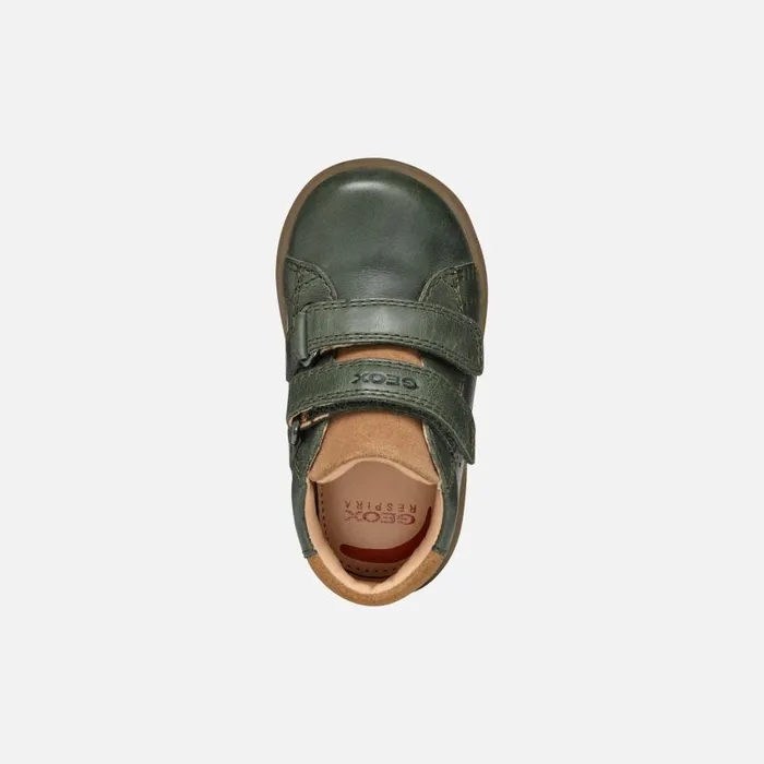 Kids Geox First Steps BIGLIA BABY Dark Green Sneakers With Straps Dark Green
