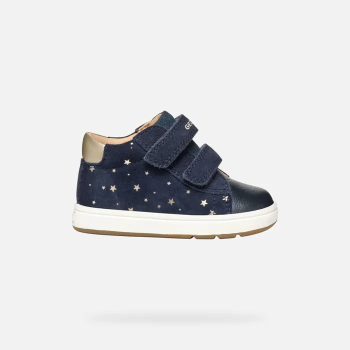 Kids Geox First Steps BIGLIA BABY GIRL Dark NavyPlatinum Sneakers With Straps Dark Navyplatinum