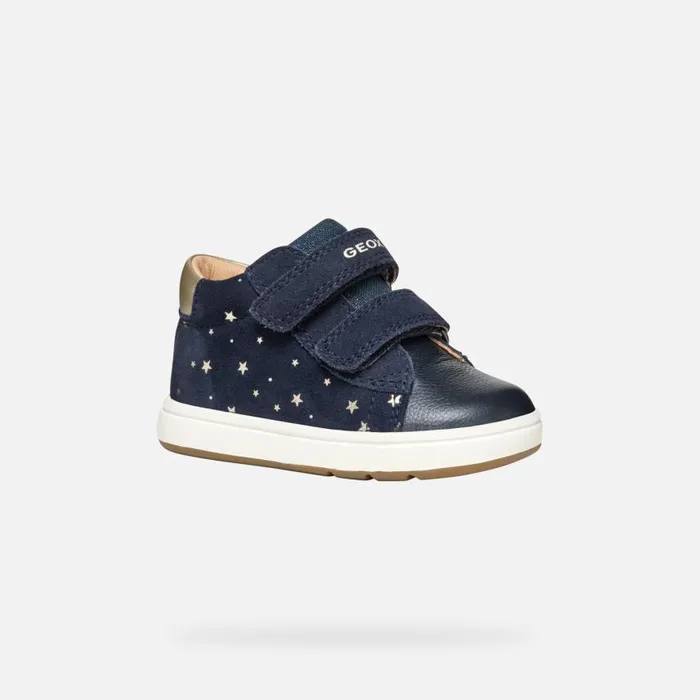 Kids Geox First Steps BIGLIA BABY GIRL Dark NavyPlatinum Sneakers With Straps Dark Navyplatinum