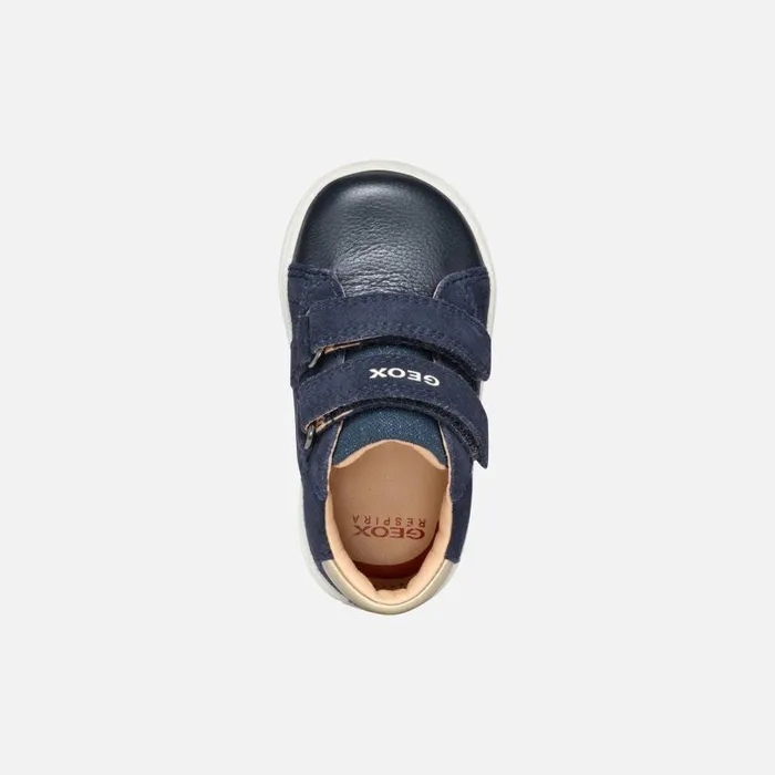 Kids Geox First Steps BIGLIA BABY GIRL Dark NavyPlatinum Sneakers With Straps Dark Navyplatinum