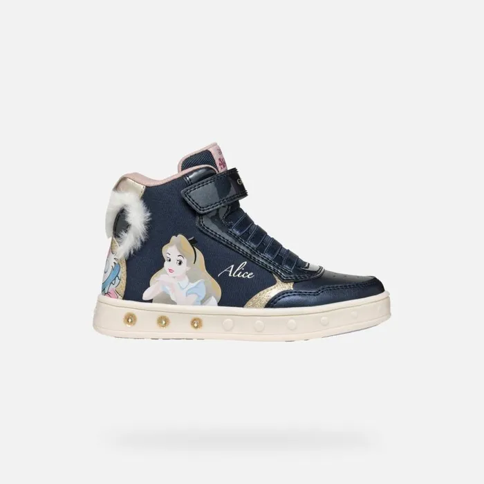 Kids Geox Sneakers SKYLIN JUNIOR Dark NavyPlatinum Alice 8211 Disney Dark Navyplatinum