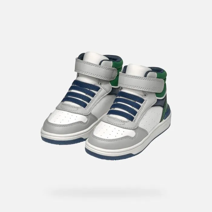 Kids Geox Sneakers WASHIBA JUNIOR Light GreyDark Green High Top Sneakers Light Greydark Green