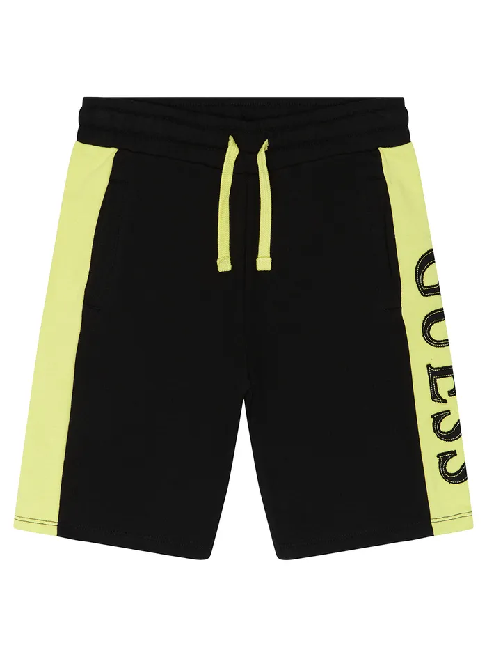 Kids Little Boy GUESS Black Yellow Logo Active Shorts 27