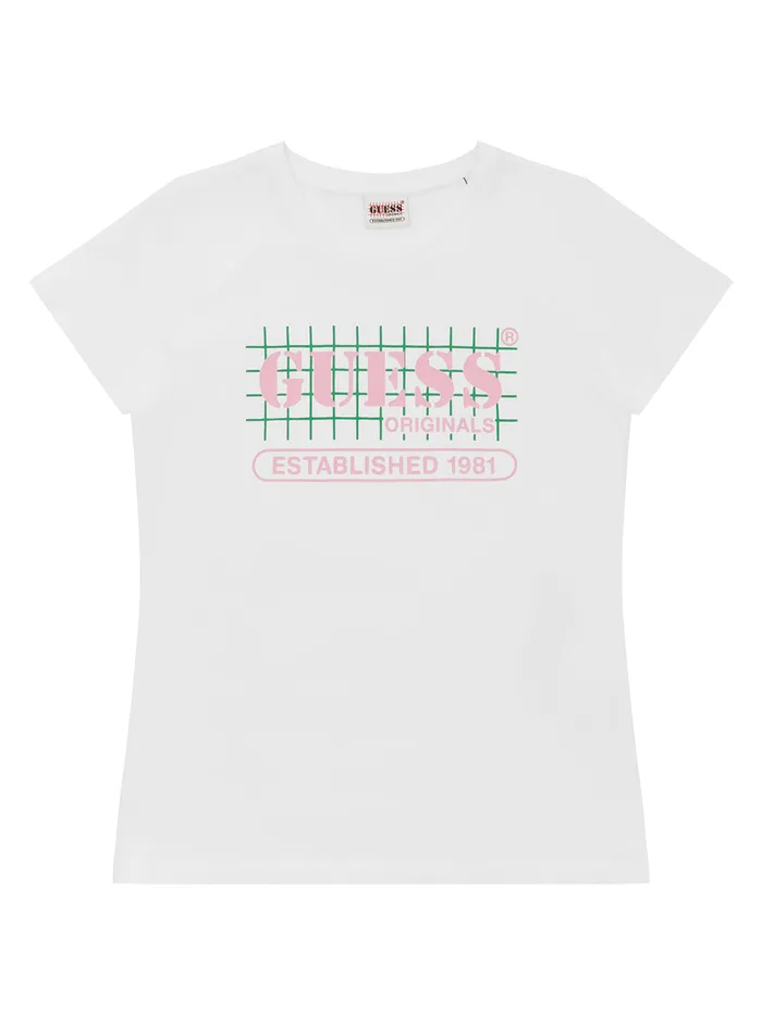 Kids Little Boy GUESS White Grid Logo Tshirt 414