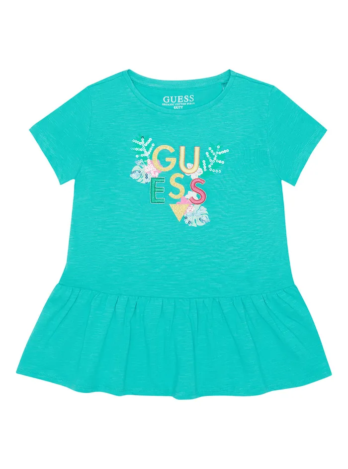 Kids Little Girl GUESS Topaz Blue Logo Tshirt 27